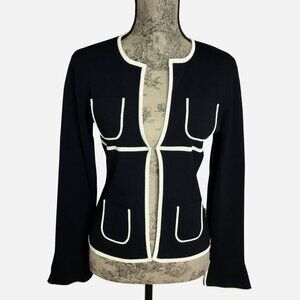 BCBGMAXAZRIA Black & White Open Front Knit Cardigan Sweater With Pockets M